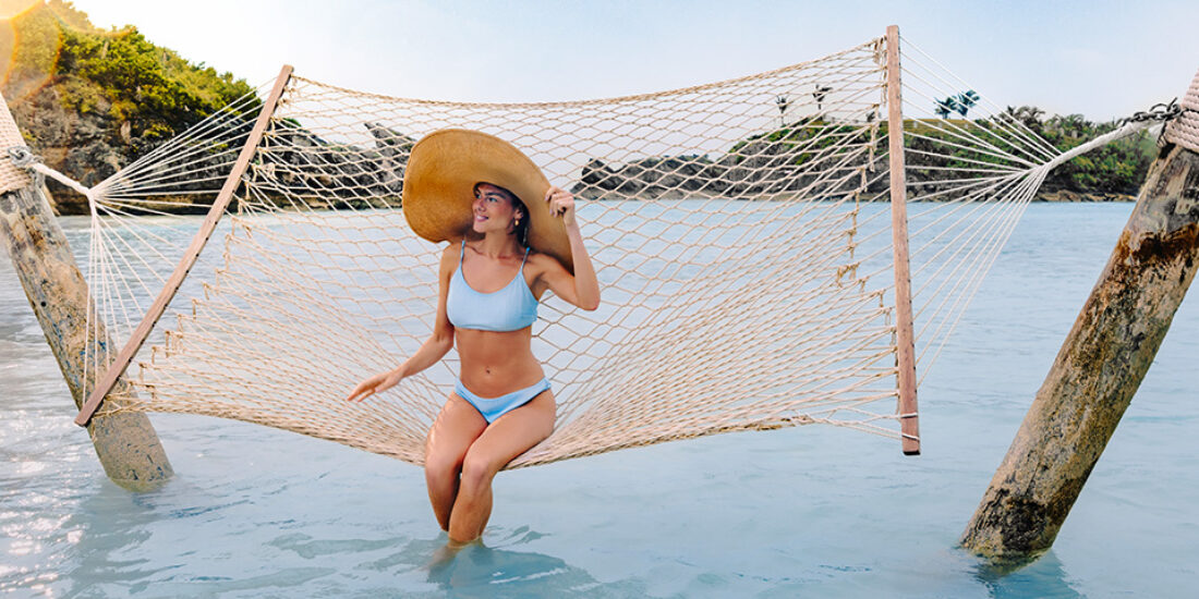 Relaxing in the hammock in the sea at the private beach club at the hamilton princess bermuda